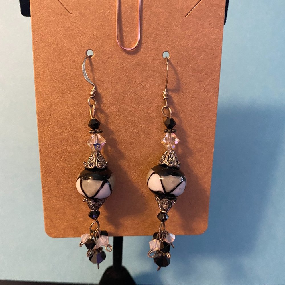 Handmade black and white dangle earrings
